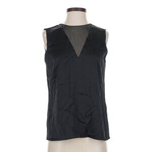 Theory Black V-Neck Sleeveless Blouse with Mesh Insert